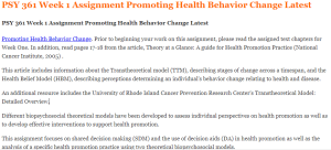 PSY 361 Week 1 Assignment Promoting Health Behavior Change Latest