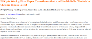 PSY 361 Week 5 Final Paper Transtheoretical and Health Belief Models in Chronic Illness Latest