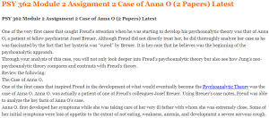 PSY 362 Module 2 Assignment 2 Case of Anna O (2 Papers) Latest