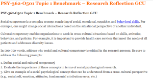 PSY-362-O501 Topic 1 Benchmark – Research Reflection GCU