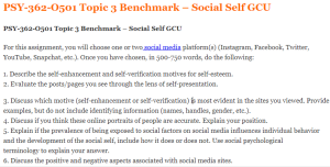 PSY-362-O501 Topic 3 Benchmark – Social Self GCU