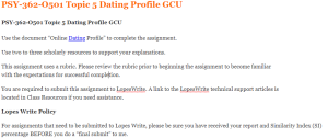 PSY-362-O501 Topic 5 Dating Profile GCU