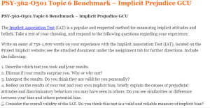 PSY-362-O501 Topic 6 Benchmark – Implicit Prejudice GCU