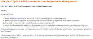 PSY 362 Topic 2 Self-Presentation and Impression Management