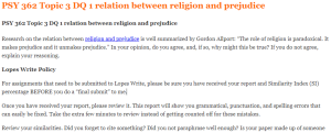 PSY 362 Topic 3 DQ 1 relation between religion and prejudice