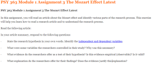 PSY 363 Module 1 Assignment 3 The Mozart Effect Latest