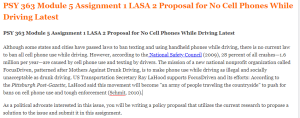 PSY 363 Module 5 Assignment 1 LASA 2 Proposal for No Cell Phones While Driving Latest