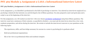 PSY 369 Module 3 Assignment 2 LASA 1 Informational Interview Latest