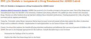 PSY 370 Module 2 Assignment 2 Drug Treatment for ADHD Latest