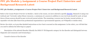 PSY 381 Module 3 Assignment 2 Course Project Part I Interview and Background Research Latest