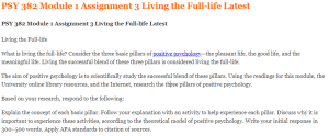 PSY 382 Module 1 Assignment 3 Living the Full-life Latest