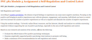 PSY 382 Module 4 Assignment 2 Self-Regulation and Control Latest