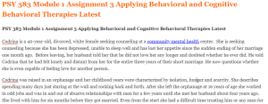 PSY 383 Module 1 Assignment 3 Applying Behavioral and Cognitive Behavioral Therapies Latest