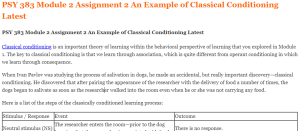 PSY 383 Module 2 Assignment 2 An Example of Classical Conditioning Latest