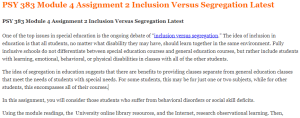 PSY 383 Module 4 Assignment 2 Inclusion Versus Segregation Latest