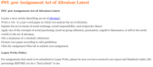 PSY 400 Assignment Act of Altruism Latest