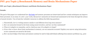 PSY 402 Topic 5 Benchmark Memory and Brain Mechanisms Paper