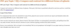 PSY 402 Topic 7 DQ 1 Compare and contrast two different forms of aphasia