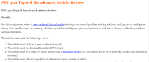 PSY 402 Topic 8 Benchmark Article Review