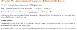 PSY 4040 Week 3 Assignment 2 Annotated Bibliography Latest