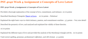 PSY 4040 Week 4 Assignment 2 Concepts of Love Latest