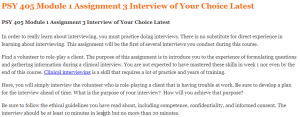 PSY 405 Module 1 Assignment 3 Interview of Your Choice Latest