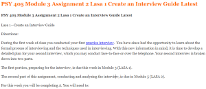 PSY 405 Module 3 Assignment 2 Lasa 1 Create an Interview Guide Latest