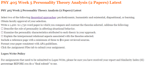 PSY 405 Week 5 Personality Theory Analysis (2 Papers) Latest