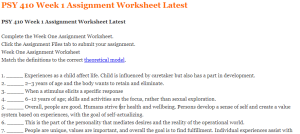 PSY 410 Week 1 Assignment Worksheet Latest