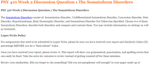 PSY 410 Week 2 Discussion Question 1 The Somatoform Disorders