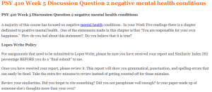 PSY 410 Week 5 Discussion Question 2 negative mental health conditions