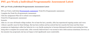 PSY 410 Week 5 Individual Programmatic Assessment Latest