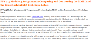 PSY 415 Module 4 Assignment 2 Comparing and Contrasting the MMPI and the Rorschach Inkblot Technique Latest