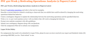 PSY 420 Week 3 Motivating Operations Analysis (2 Papers) Latest