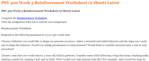 PSY 420 Week 3 Reinforcement Worksheet (2 Sheet) Latest