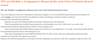 PSY 422 Module 2 Assignment 2 Research the 1976 Trial of Patricia Hearst Latest