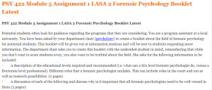 PSY 422 Module 5 Assignment 1 LASA 2 Forensic Psychology Booklet Latest