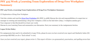 PSY 425 Week 4 Learning Team Exploration of Drug-Free Workplace Summary