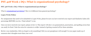 PSY 428 Week 1 DQ 1 What is organizational psychology