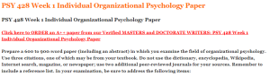 PSY 428 Week 1 Individual Organizational Psychology Paper