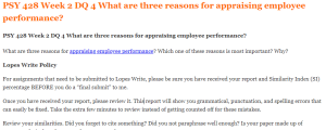 PSY 428 Week 2 DQ 4 What are three reasons for appraising employee performance