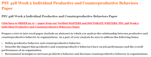 PSY 428 Week 2 Individual Productive and Counterproductive Behaviors Paper