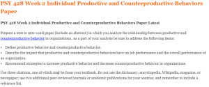 PSY 428 Week 2 Individual Productive and Counterproductive Behaviors Paper Latest