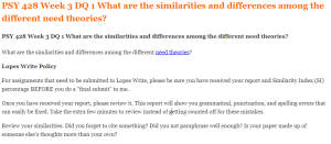 PSY 428 Week 3 DQ 1 What are the similarities and differences among the different need theories