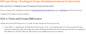 PSY 430 Week 1 Working in Teams Worksheet (Custom Work) Latest