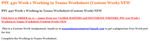 PSY 430 Week 1 Working in Teams Worksheet (Custom Work) NEW