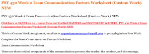 PSY 430 Week 2 Team Communication Factors Worksheet (Custom Work) NEW