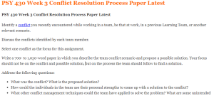 PSY 430 Week 3 Conflict Resolution Process Paper Latest