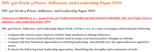 PSY 430 Week 4 Power, Influence, and Leadership Paper NEW