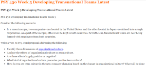 PSY 430 Week 5 Developing Transnational Teams Latest